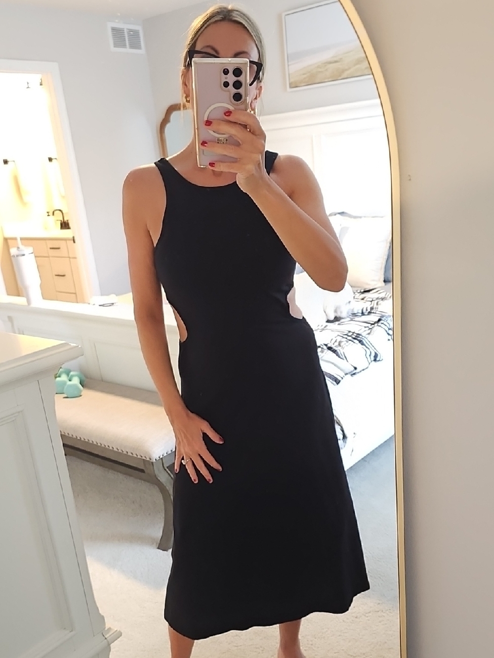 Frame Denim Black Midi Dress with Side Cutouts - Picture 3 of 4